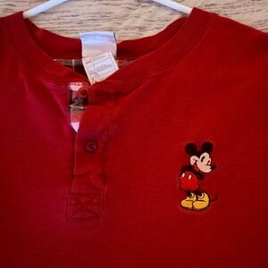 Vintage 90's Disney Mickey Mouse Embroidery Red Long Sleeve‎ Plaid Lined Men XXL